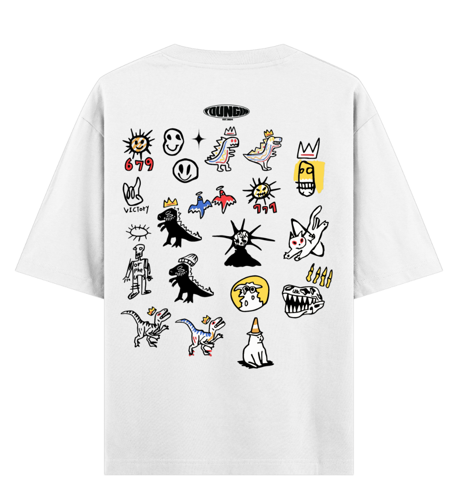 Basquiat Drawings | YNGN Iconic | Short Sleeve Oversized T-shirt | White