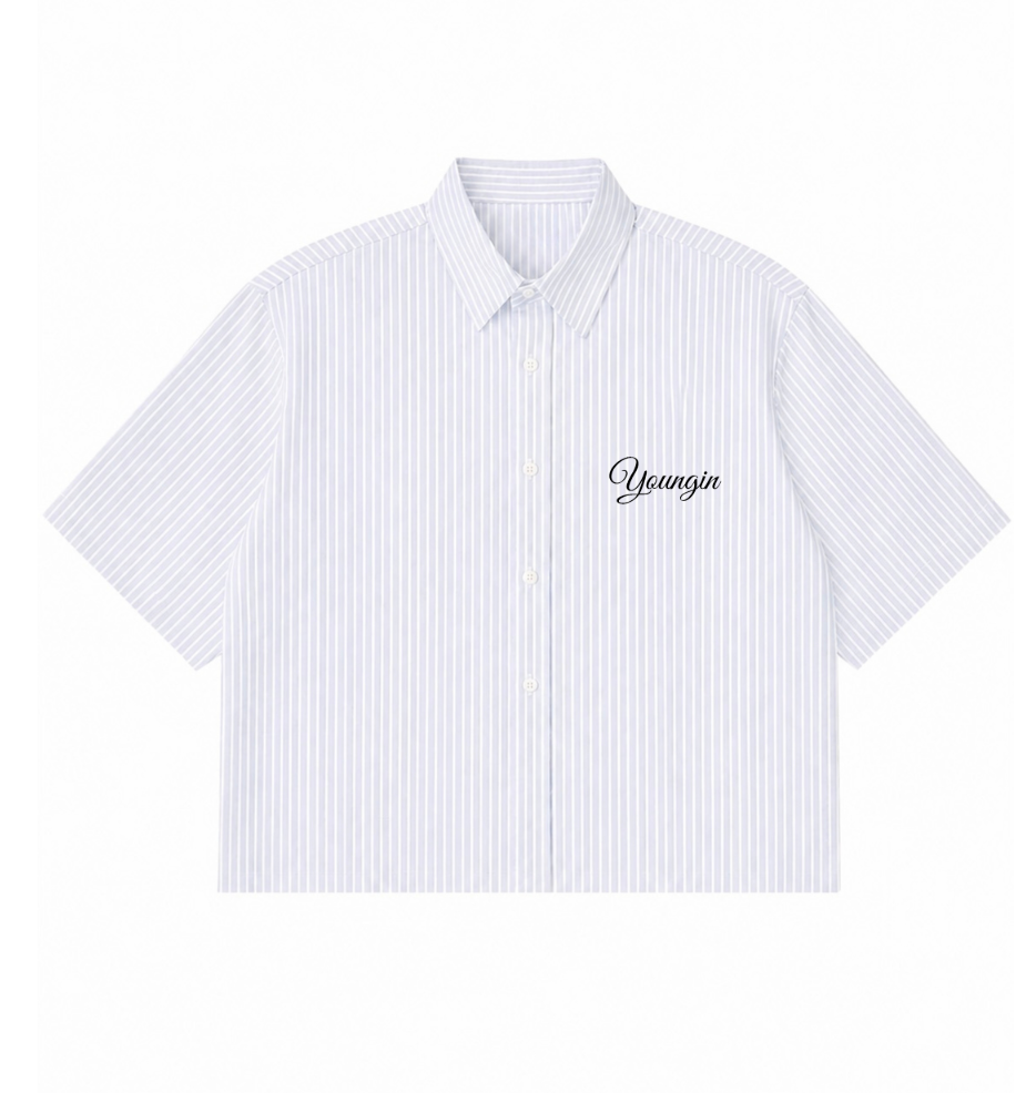 Tulips | YNGN Pretty | Blue Stripped Boxy Oxford Shirt | White