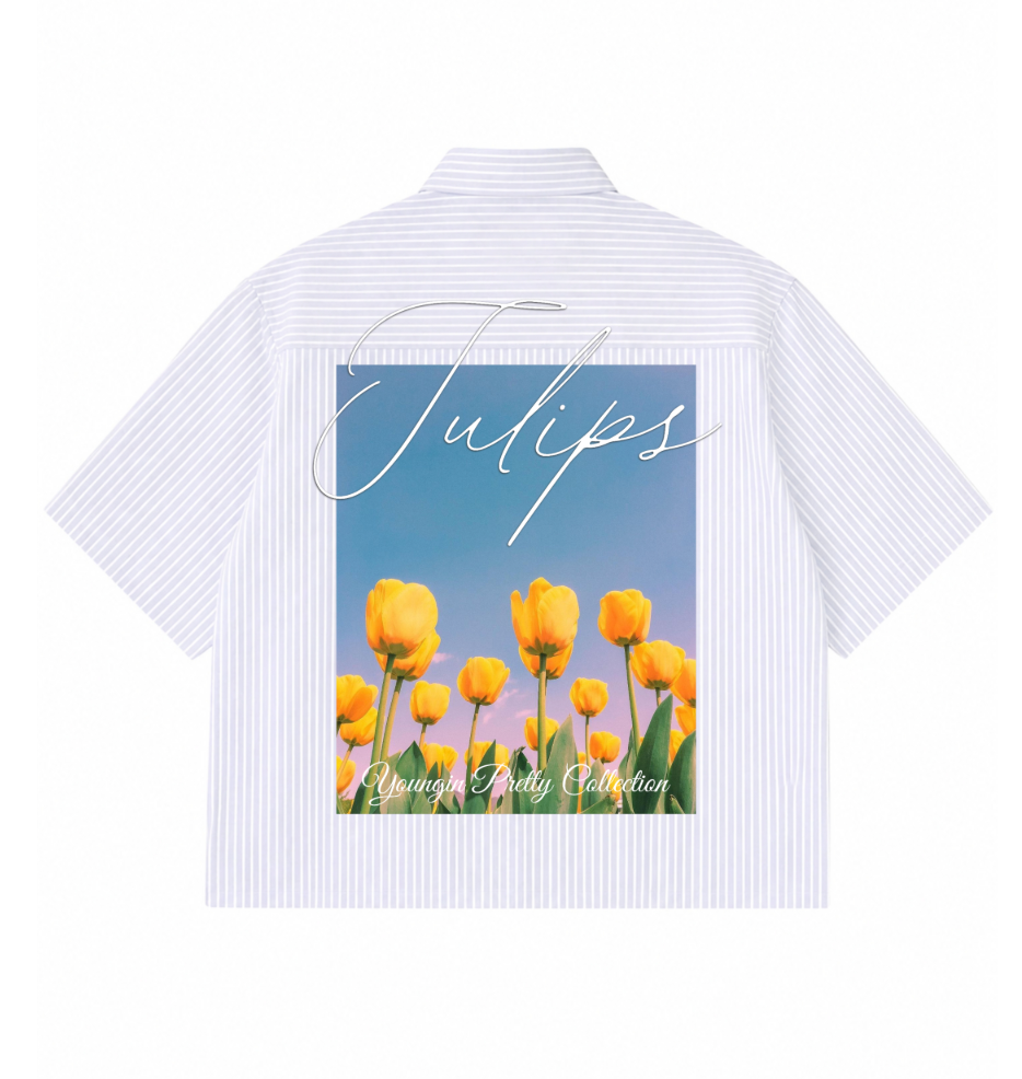 Tulips | YNGN Pretty | Blue Stripped Boxy Oxford Shirt | White