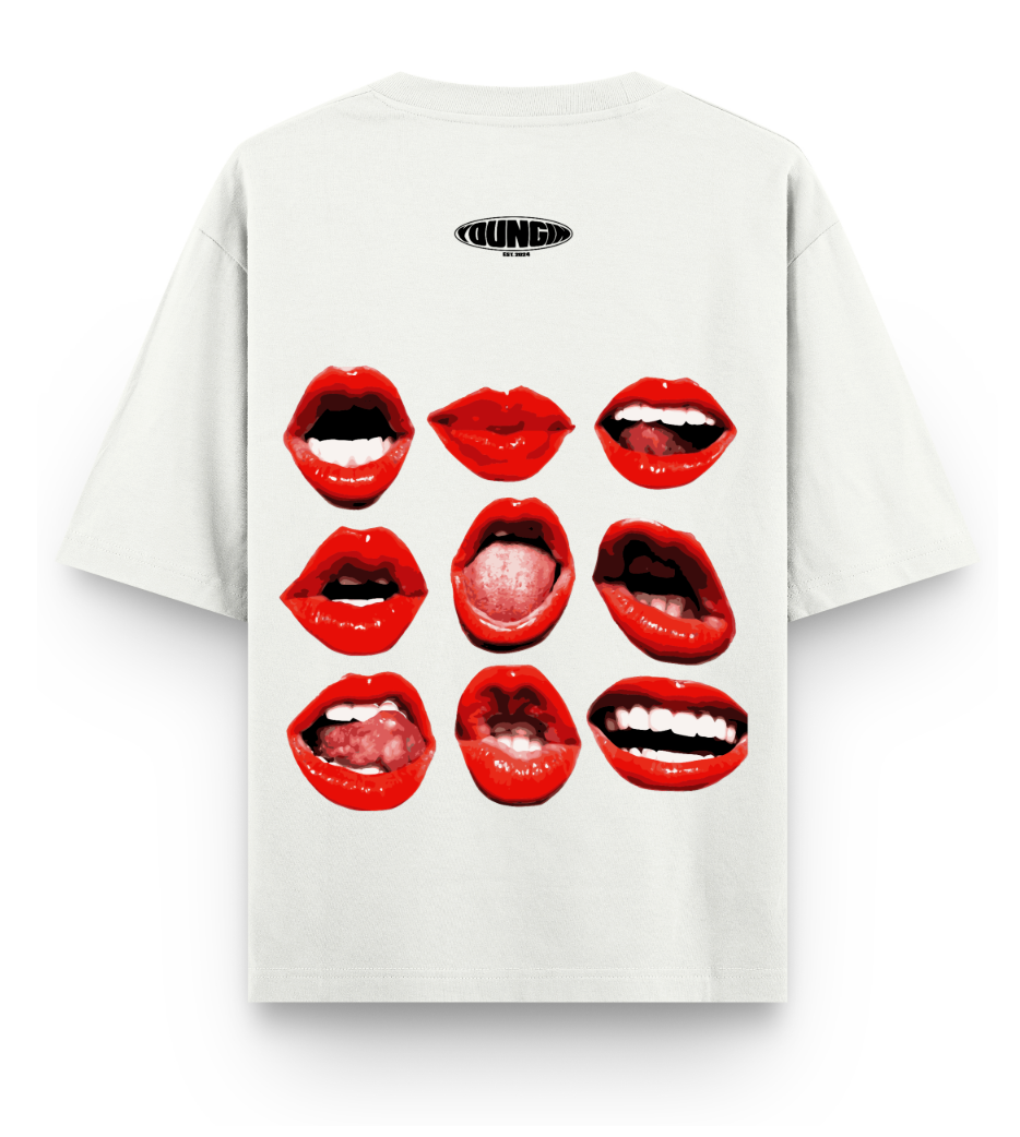 Kisses | YNGN Bold | Short Sleeve Oversized T-shirt | Off White
